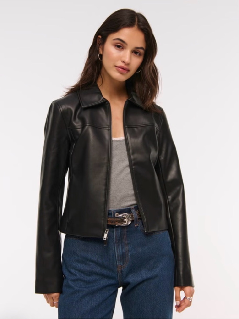 Marc New York Black Faux Leather Zip-Front Jacket